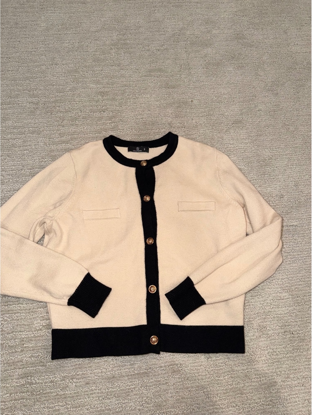 Lillusory Cream Cardigan Sweater with Black Trim